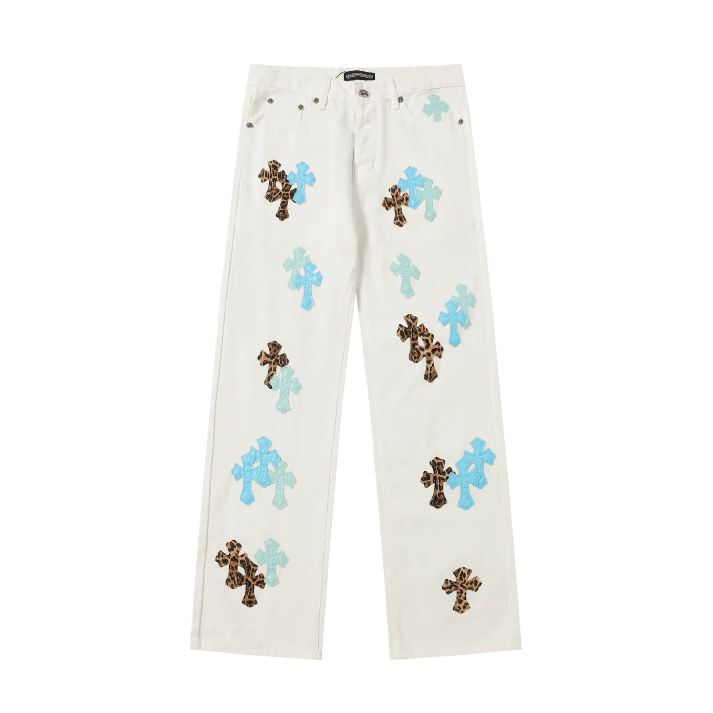 P280 -Chrome Hearts/Chrome Hearts 25ss classic white cow series colored leather cross washed color cloth unisex denim trousers -Vibe style straight stacked god-level version -carbon fine bias denim color cloth -old vintage complete set of hardware - Chrome Hearts white cow series The high version uses high-ounce custom fabrics, fermentation washing and soft color fixation, soft and thick to wear, the details are all hand-polished and manufactured with craftsmanship, all-over jacquard fabrics, unique design style After multiple processes to create a full retro feel, a niche and unique non-contrast shirt, custom-made distressed spray-painted buttons, every detail is crafted with craftsmanship. Color: Picture color Code number: 28-36